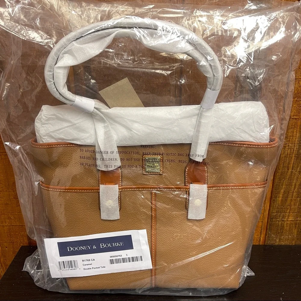 Dooney & Bourke Pebble Grain Double Pocket Tote - Caramel - Picture 5 of 6
